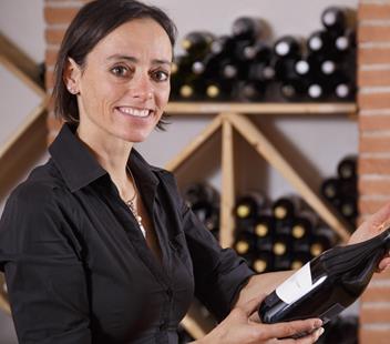 Helga in the wine cellar