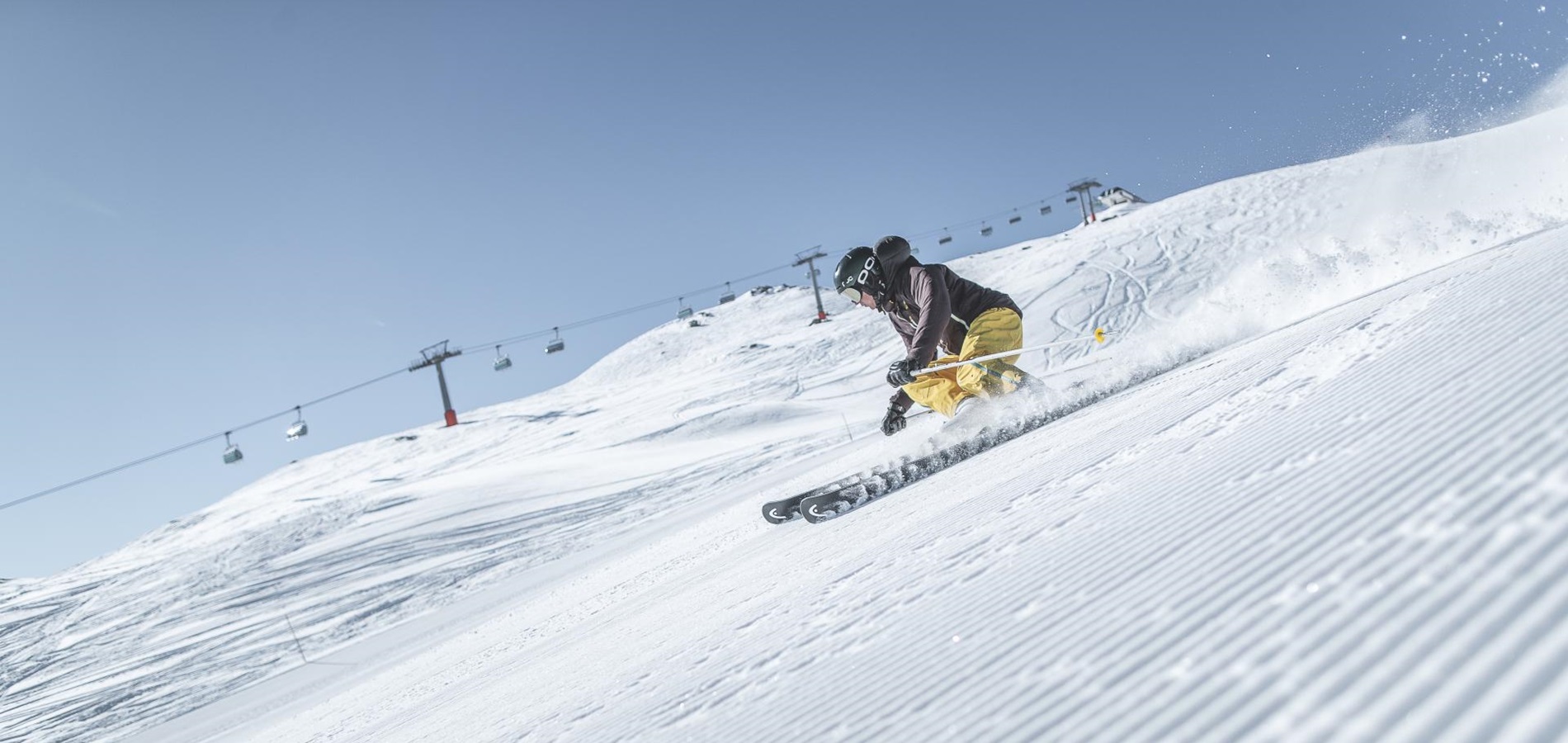 Skiing down